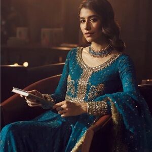 Elegant Blue Embroidered Dress
